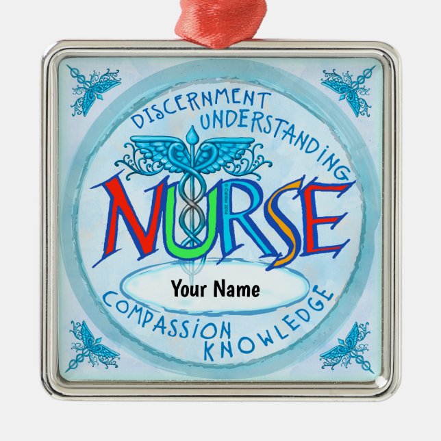 Blue nurses motto metal ornament (Front)