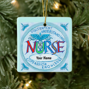 Blue Nurses Motto Nurse  Ceramic Ornament