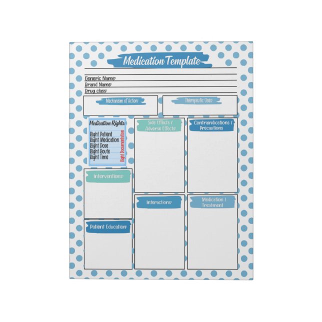 Blue Nursing Student Medication Template Notepad (Rotated)