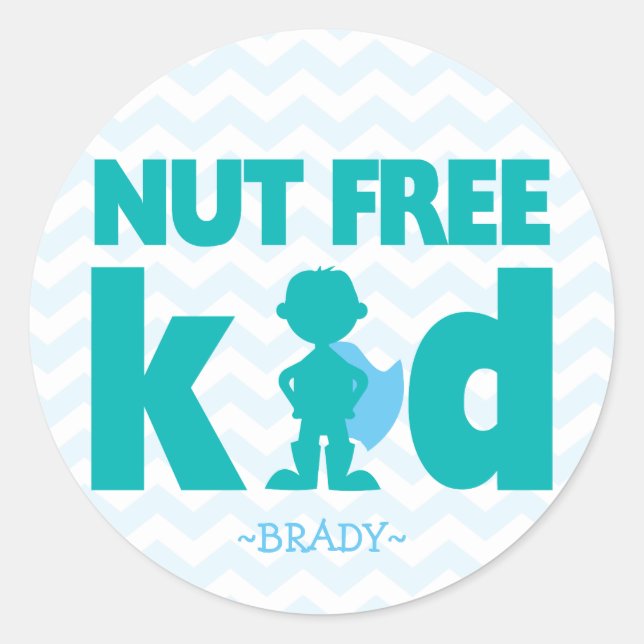 Blue Nut Free Kid Superhero Boy Allergy Stickers (Front)