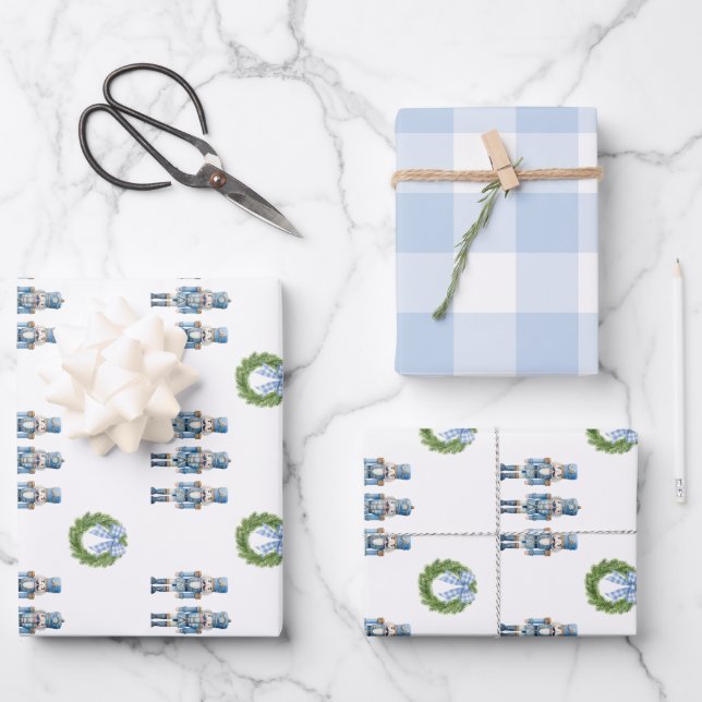 Blue Nutcracker Christmas  Wrapping Paper Sheet (Front)