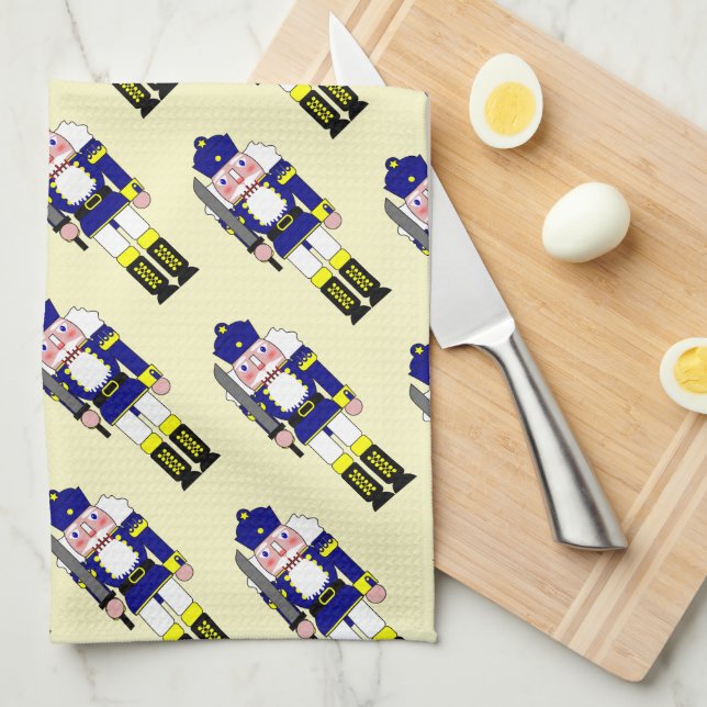 Blue Nutcrackers Christmas Tea Towel (Quarter Fold)