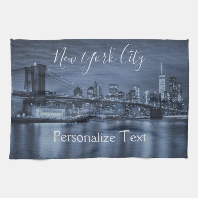 Blue NYC Skyline Personalise Tea Towel (Horizontal)