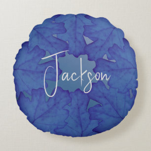Blue Oak Leaf Personalised Round Cushion