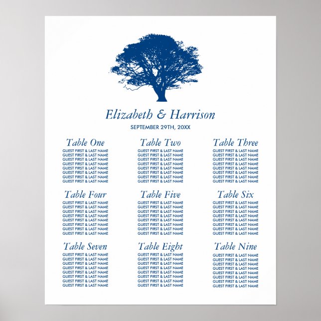 Blue Oak Tree, Rustic & Minimalistic Seating Chart (Front)