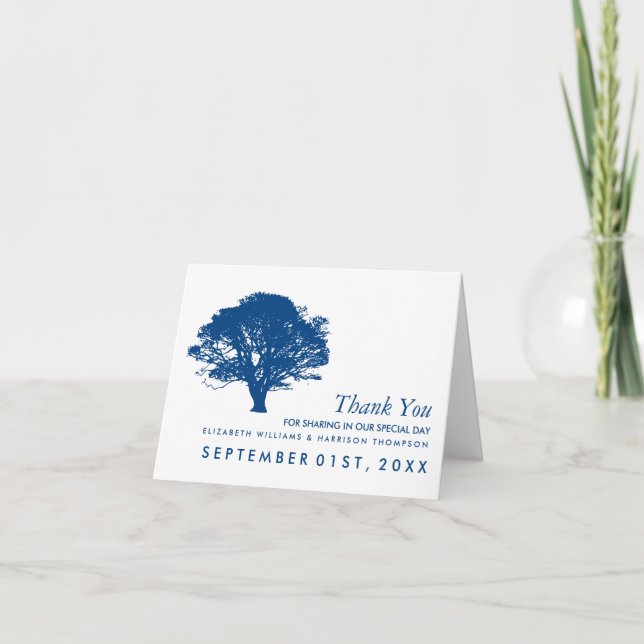Blue Oak Tree, Rustic & Minimalistic Thank You Card (Front)