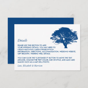 Blue Oak Tree, Rustic/Minimalistic Wedding Detail Enclosure Card