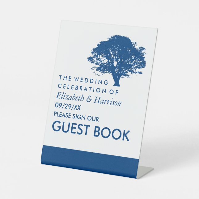 Blue Oak Tree, Rustic & Minimalistic Wedding Pedestal Sign (Front)