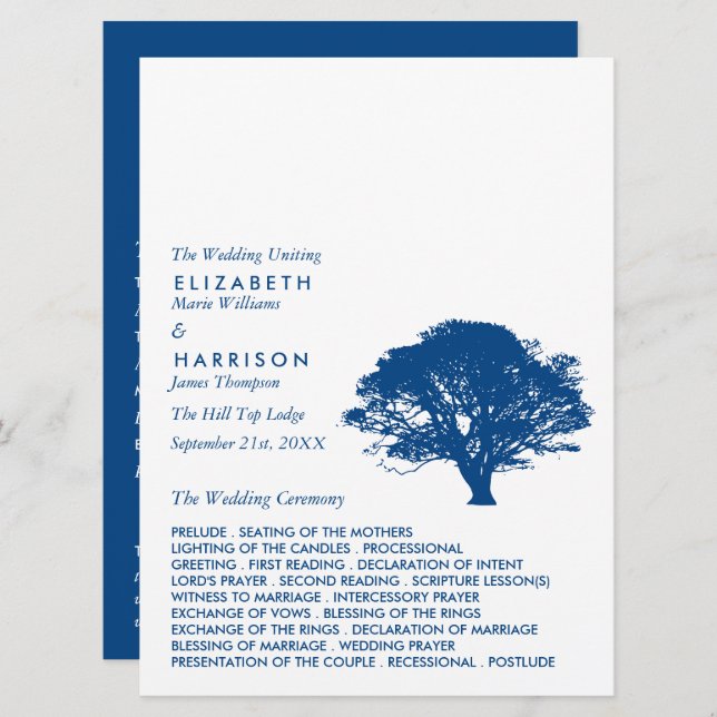 Blue Oak Tree, Rustic & Minimalistic Wedding Program (Front/Back)