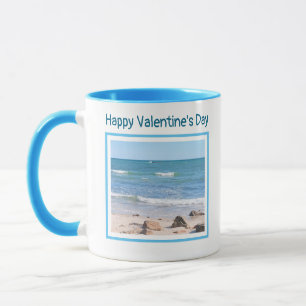 Blue Ocean 2 Photo Valentines Day Sandy Beach Mug