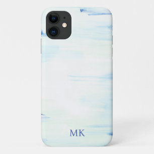 Blue Ocean Abstract Art Custom Monogram Initial iPhone 11 Case