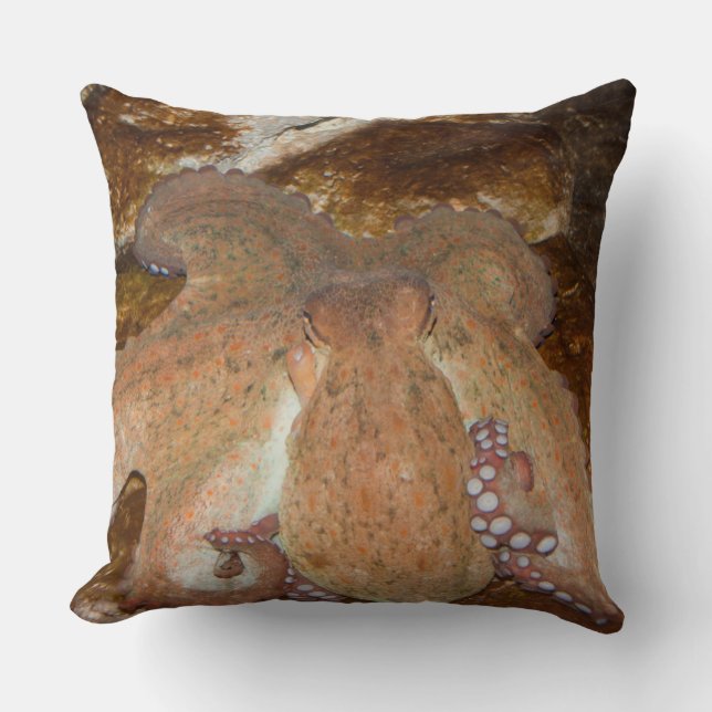 Blue ocean angry octopus throw pillow (Front)