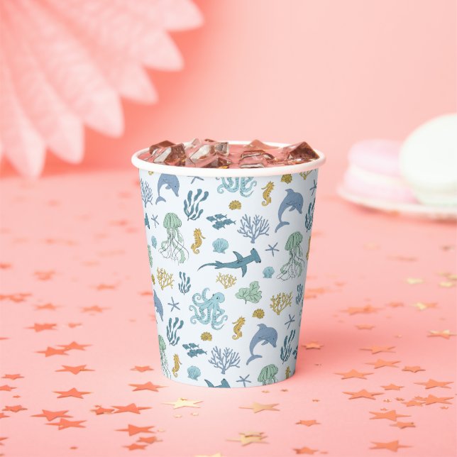Blue Ocean Animal Pattern Baby Shower Paper Cups (Insitu)