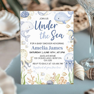 Blue Ocean Animals Under the Sea Baby Shower Invitation