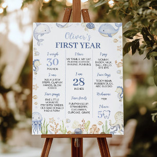 Blue Ocean Animals Under the Sea Party Milestone Poster