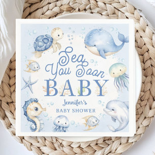 Blue Ocean Baby Shower Boy Sea You Soon Paper Napkin