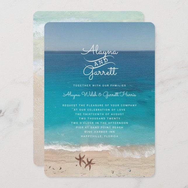 Blue Ocean Beach Ceremony Wedding Invitation (Front/Back)