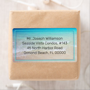 Blue Ocean Beach Sand Printed Text Shipping Labels