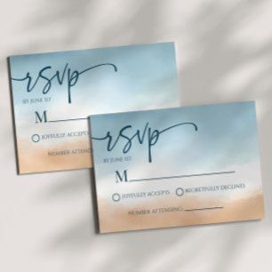 Blue Ocean Beach Shore Sand Wedding RSVP Card