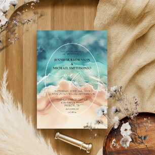 Blue Ocean Beach Summer Watercolor Wedding. Invitation