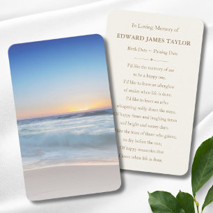 Blue Ocean Beach Sympathy Funeral Memorial Card