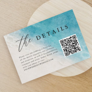 Blue Ocean Beach Wedding QR Code Details Enclosure Card
