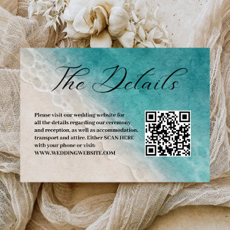 Blue Ocean Beach Wedding QR Code Details Enclosure Card