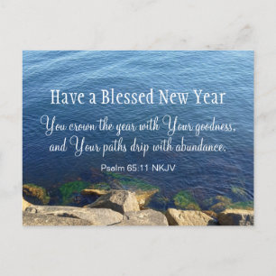 Blue Ocean Blessed New Year Christian Bible Verse Postcard