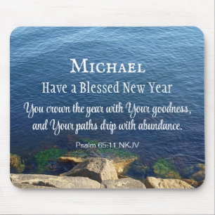 Blue Ocean Blessed New Year Christian Biblical Sea Mouse Pad