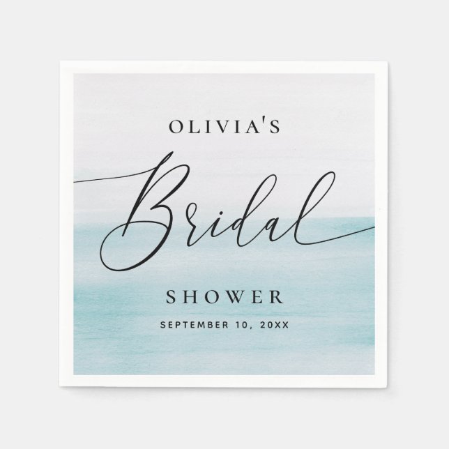 Blue Ocean Bridal Shower | Elegant Soft Beach Napkin (Front)
