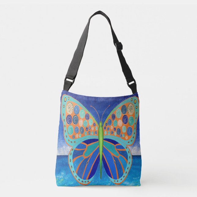 Blue Ocean Butterfly Crossbody Bag (Front)