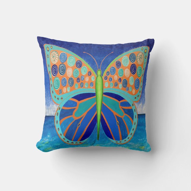 Blue Ocean Butterfly Throw Pillow (Front)
