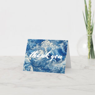 Blue ocean crashing waves thank you card