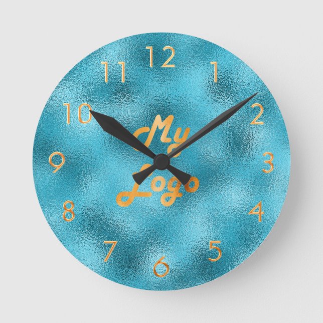 Blue ocean custom logo image business round clock (Front)