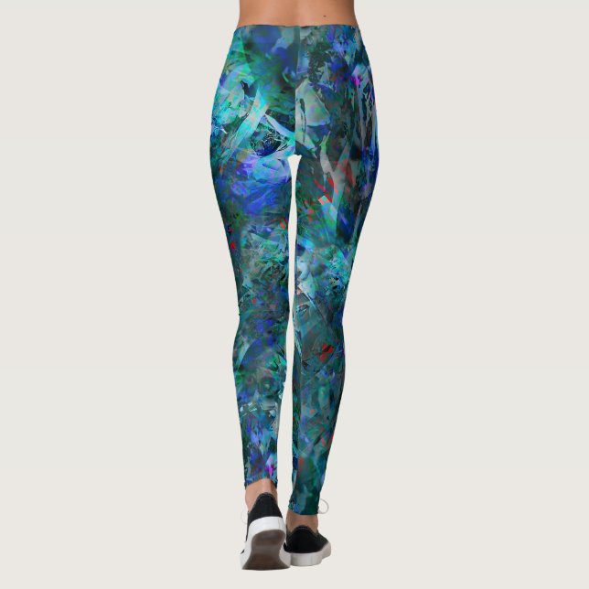 Blue Ocean Flows Abstract Leggings -large pattern (Back)