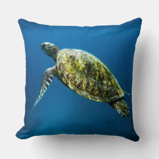 Blue ocean green sea turtle throw pillow