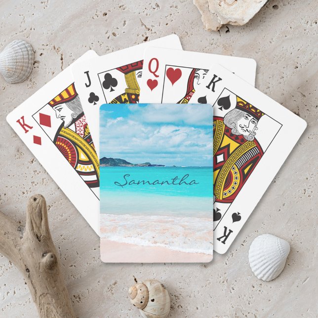 Blue Ocean Hawaii Tropical Sandy Beach Photo Name Playing Cards (Creator Uploaded)