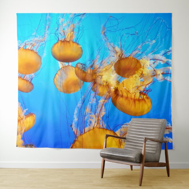 Blue ocean jellyfish  tapestry (In Situ (Horizontal))
