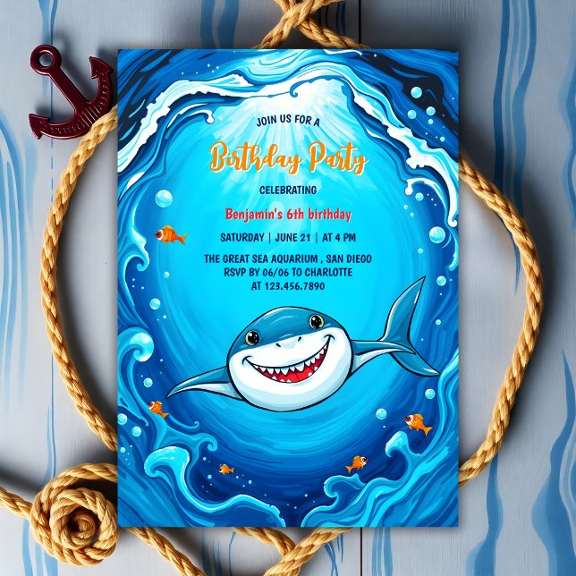 Blue Ocean Kids Great White Shark Birthday Party Invitation (Blue Ocean Kids Great White Shark Birthday Party Invitation)
