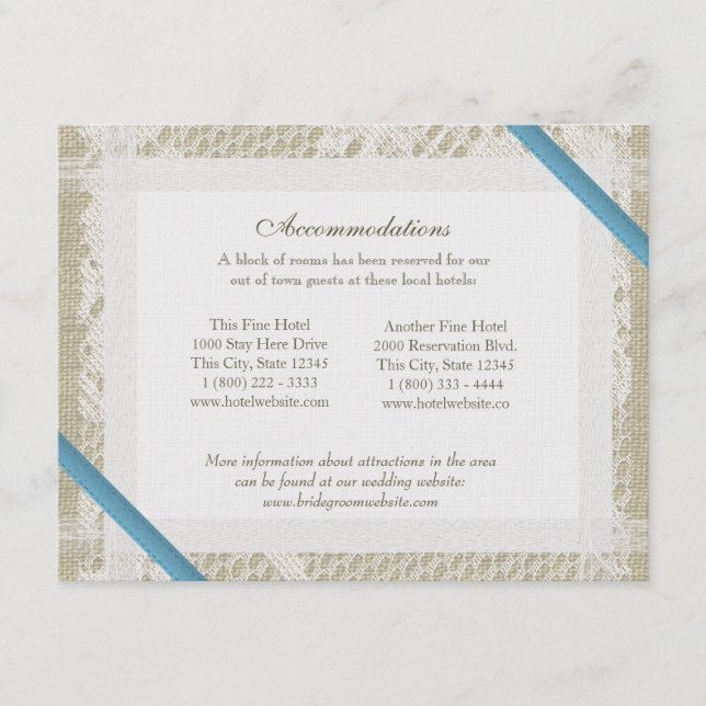 Blue Ocean Lace and Burlap Directions Enclosure Card (Front)