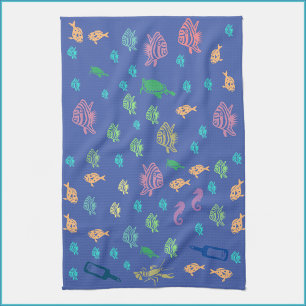 Blue Ocean Marine Life Theme Tea Towel