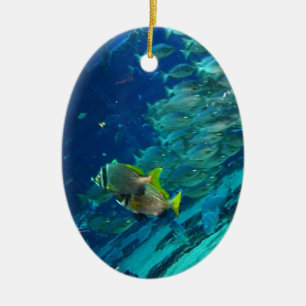 Blue Ocean Marine School of Fish  Ceramic Ornament