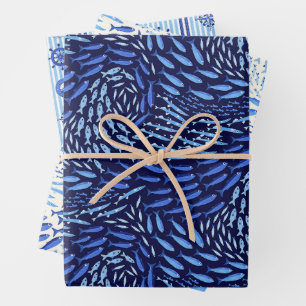 Blue Ocean Nautical Set of Three  Wrapping Paper Sheet