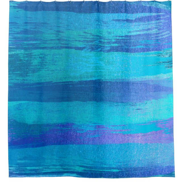 BLUE OCEAN NAVY STROKES EMERALD MODERN SHOWER CURTAIN (Front)