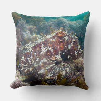 Blue ocean octopus coral reef throw pillow