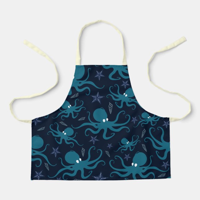 Blue Ocean Octopus Pattern Apron (Front)