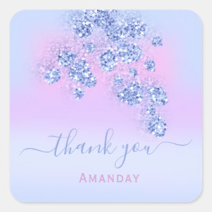 Blue Ocean Ombré Pastel Glitter Bridal BIRTHDAY Square Sticker