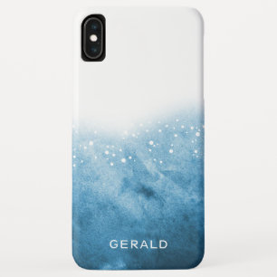 Blue Ocean Ombre Watercolor Bubbles Monogram iPhone XS Max Case