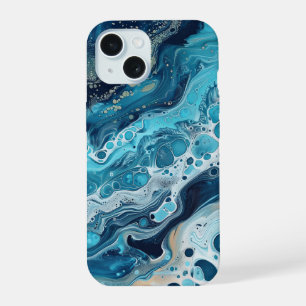 Blue Ocean Paint Pour Abstract Liquid Aesthetic iPhone 15 Case
