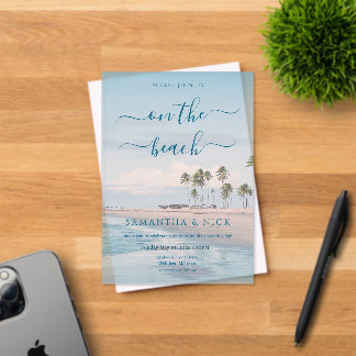 Blue Ocean Palm Tree Beach Wedding Acrylic Invitations
